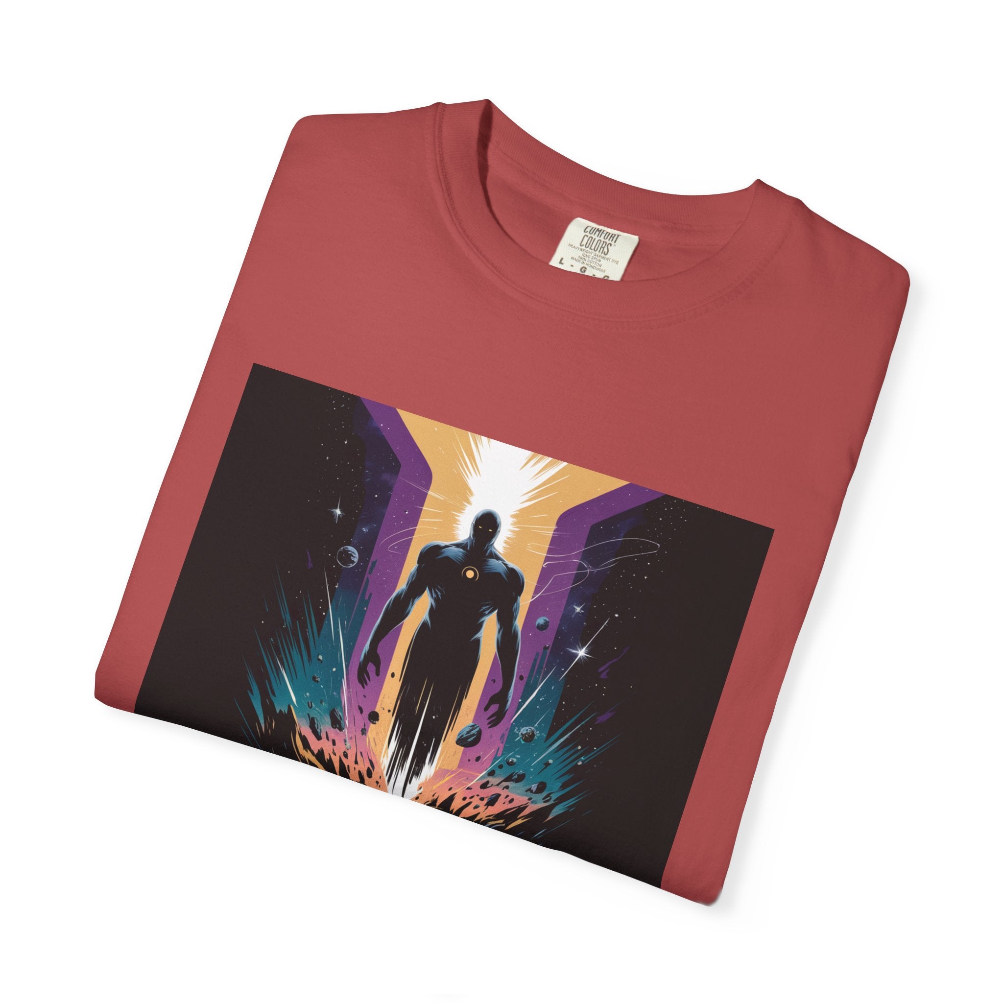 Epic Hero Graphic Tee – Cosmic Battle Superhero Fan Shirt