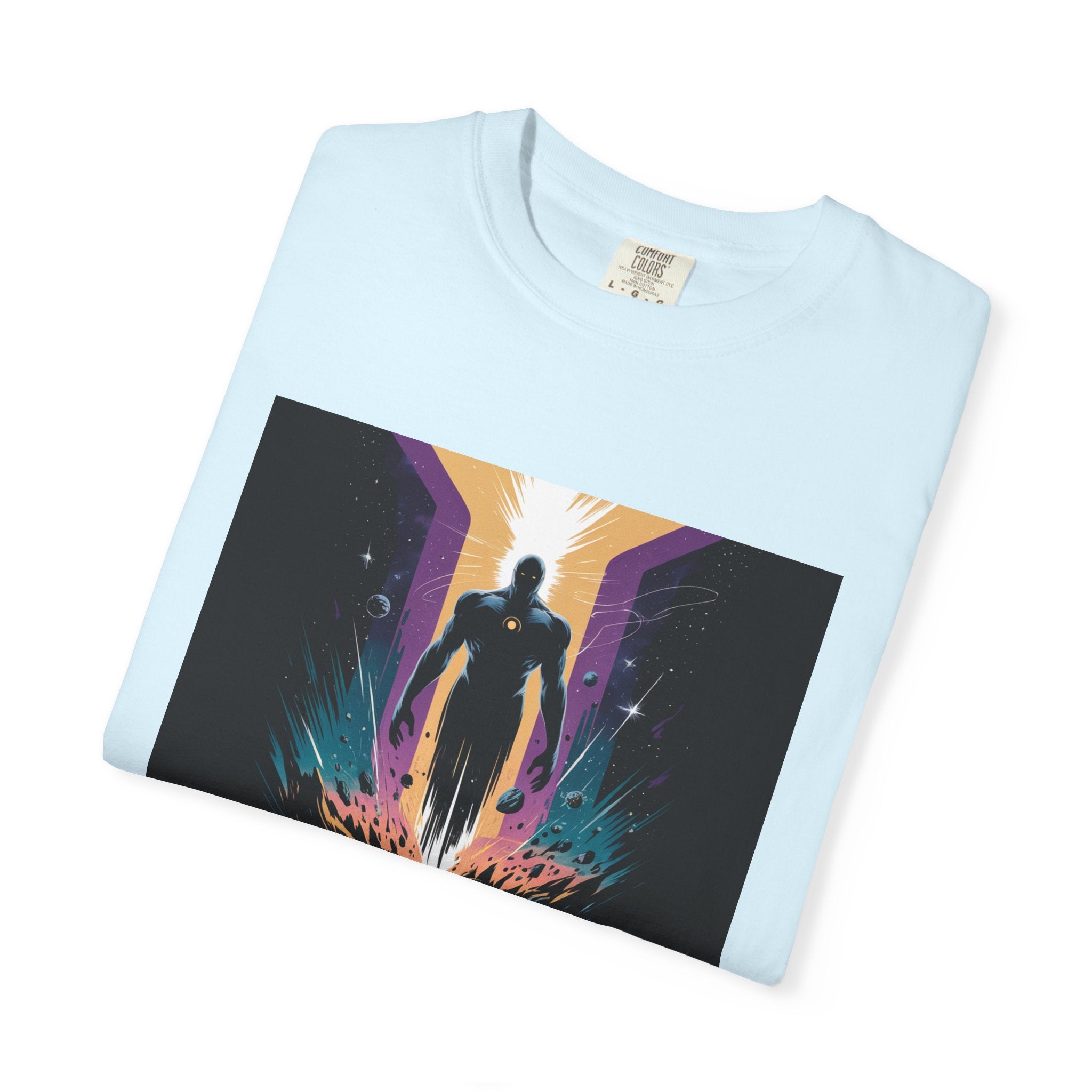 Epic Hero Graphic Tee – Cosmic Battle Superhero Fan Shirt