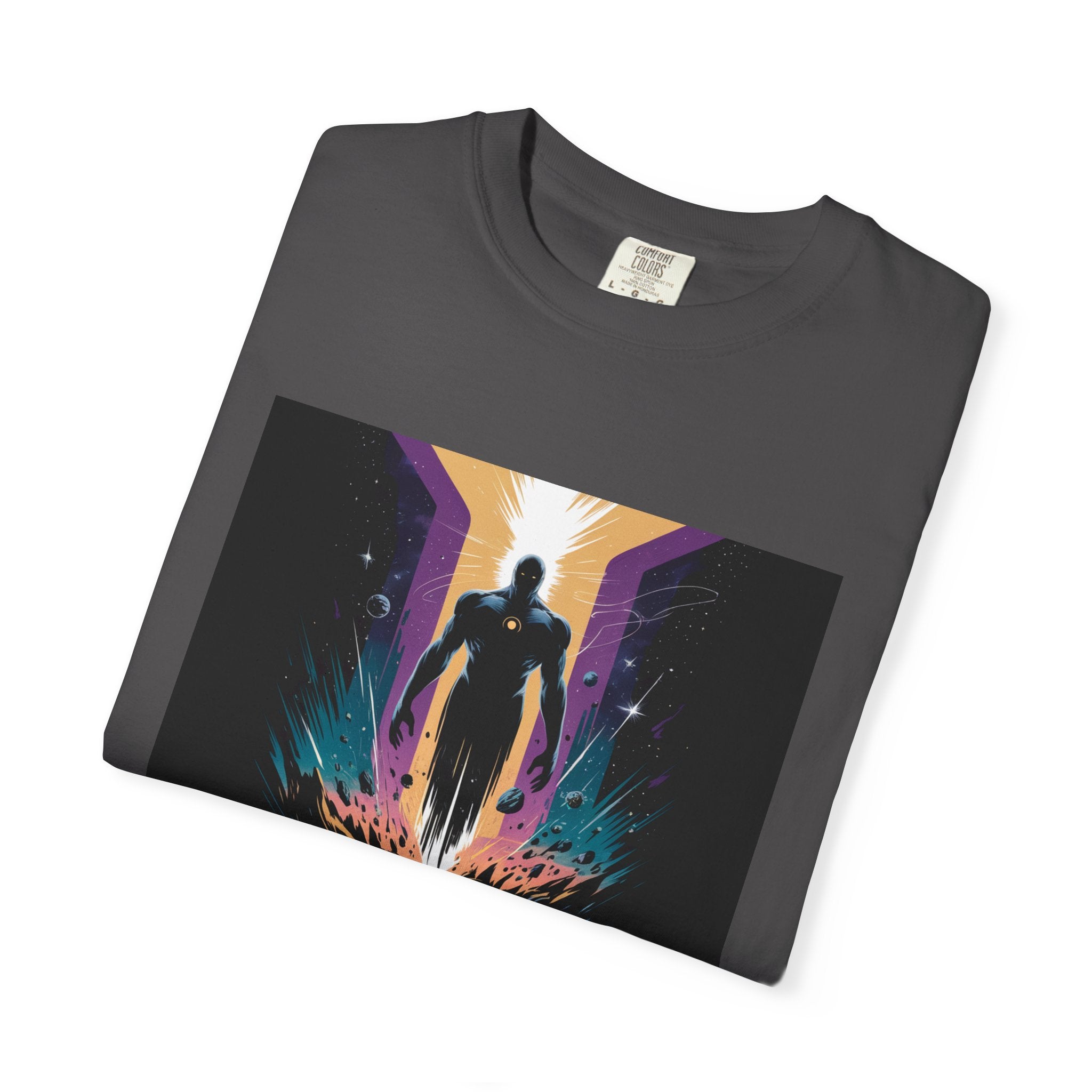 Epic Hero Graphic Tee – Cosmic Battle Superhero Fan Shirt