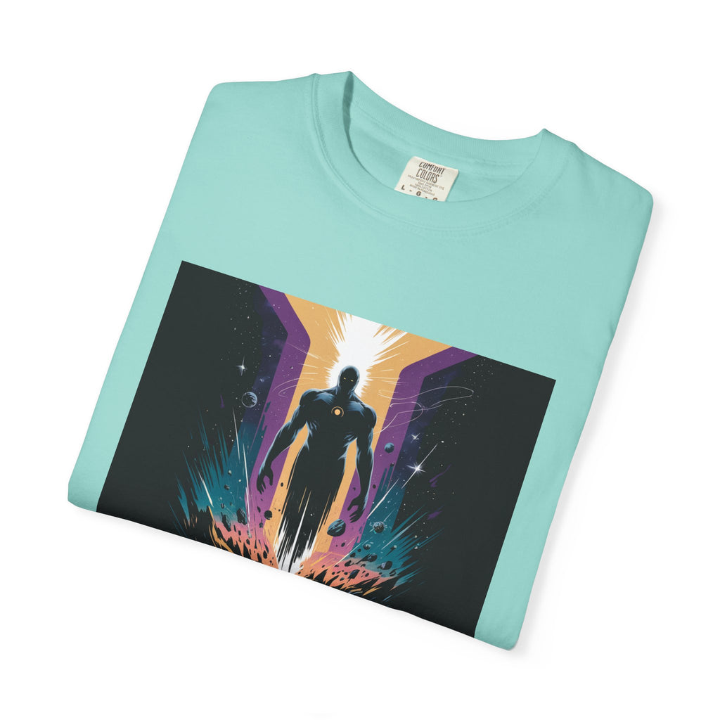 Epic Hero Graphic Tee – Cosmic Battle Superhero Fan Shirt