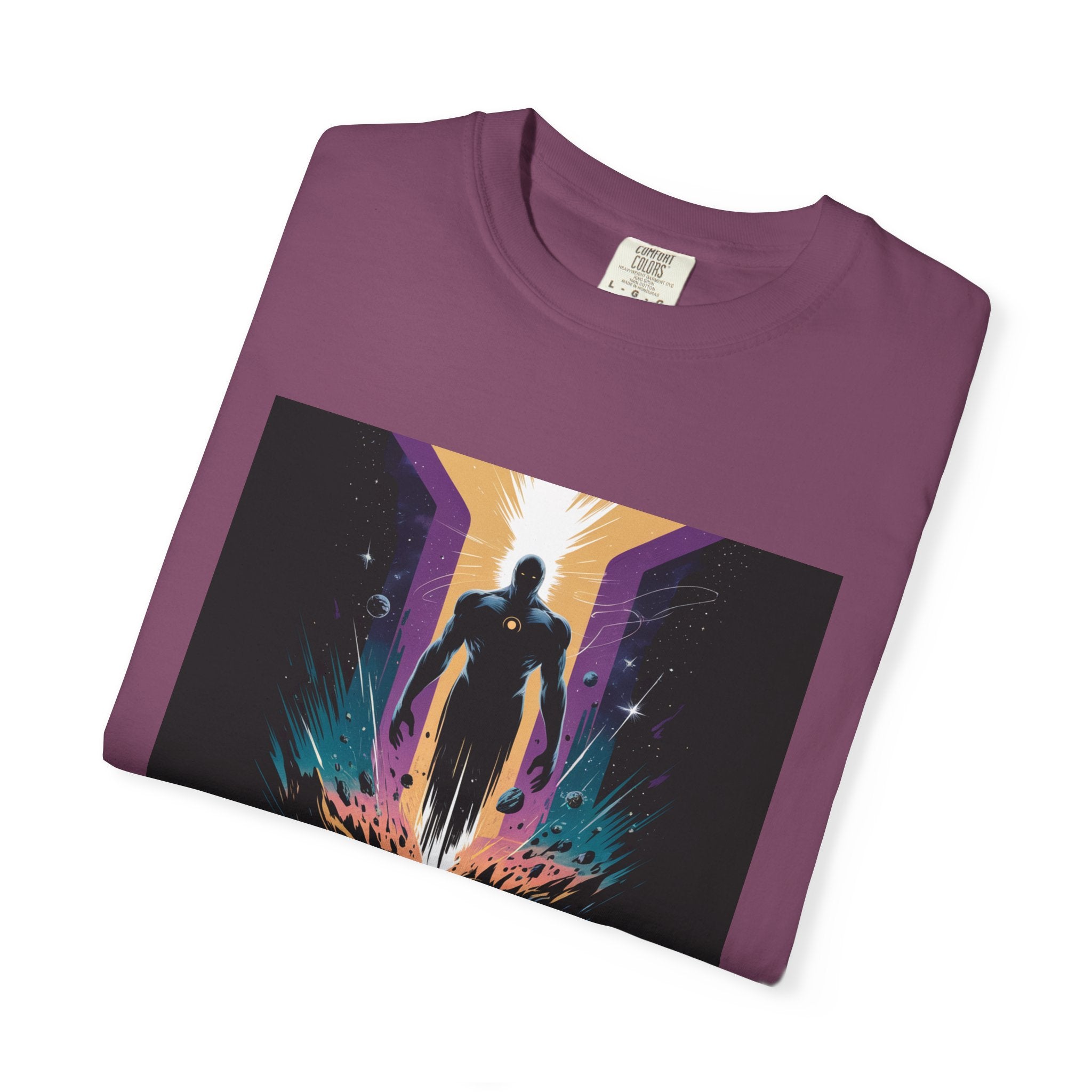 Epic Hero Graphic Tee – Cosmic Battle Superhero Fan Shirt