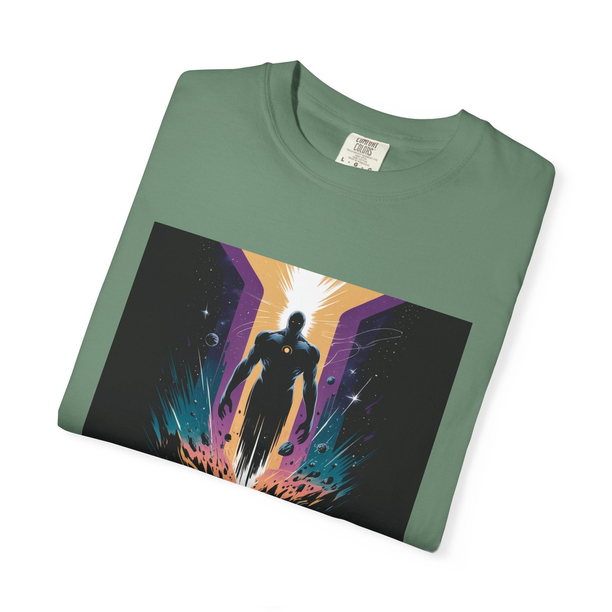 Epic Hero Graphic Tee – Cosmic Battle Superhero Fan Shirt