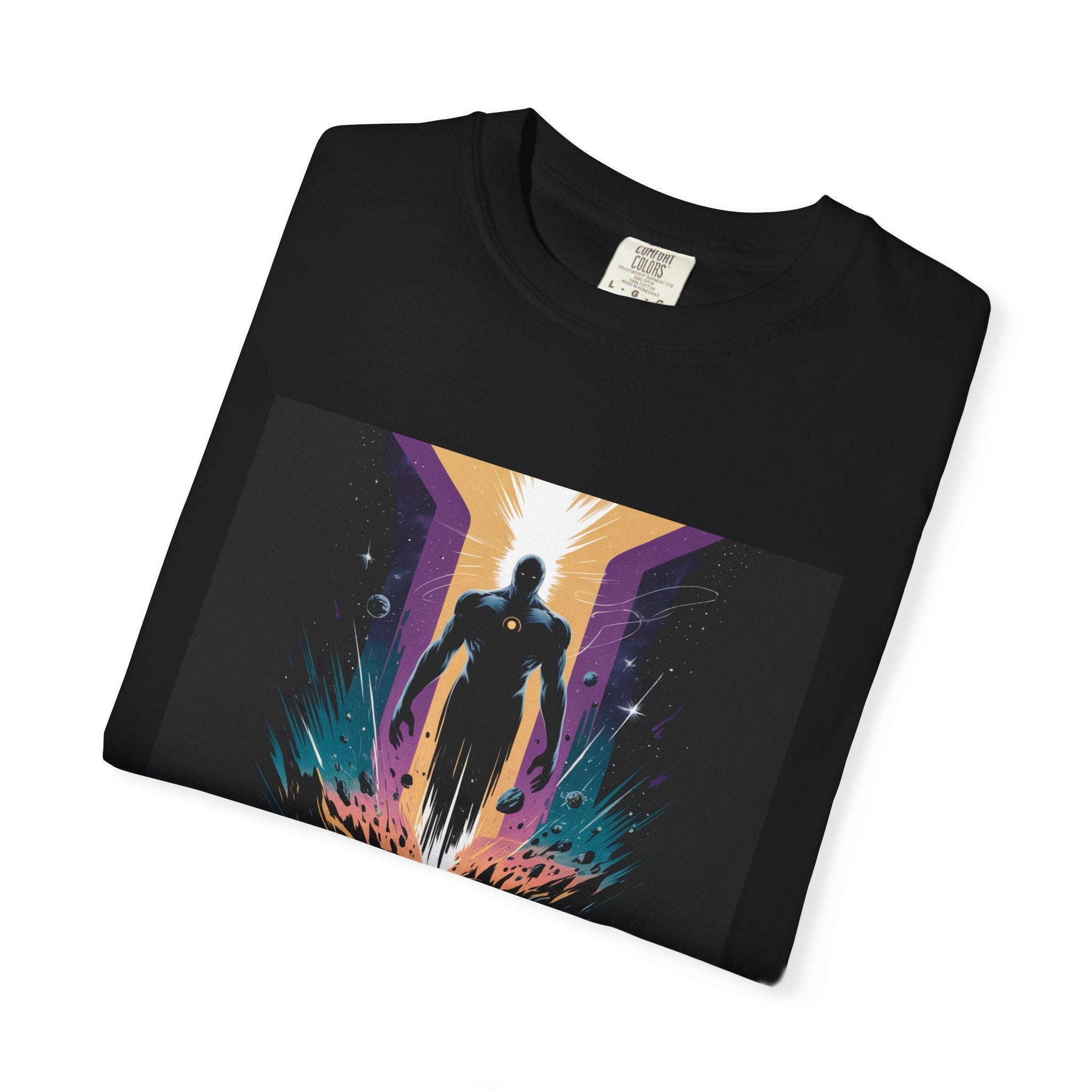 Epic Hero Graphic Tee – Cosmic Battle Superhero Fan Shirt