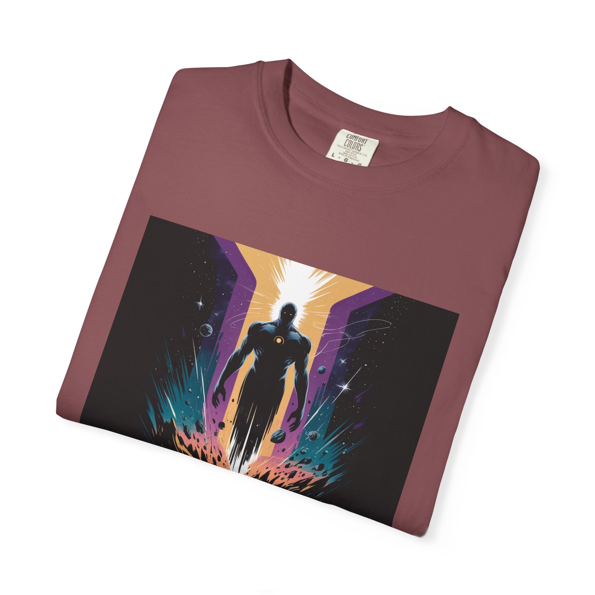 Epic Hero Graphic Tee – Cosmic Battle Superhero Fan Shirt
