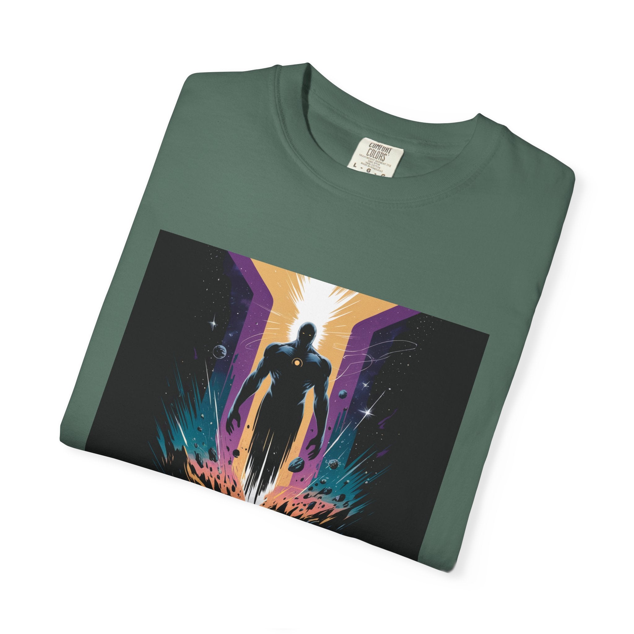 Epic Hero Graphic Tee – Cosmic Battle Superhero Fan Shirt