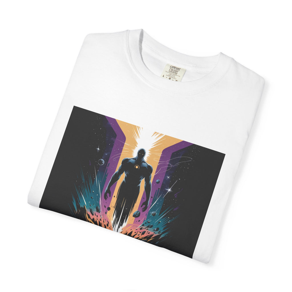 Epic Hero Graphic Tee – Cosmic Battle Superhero Fan Shirt