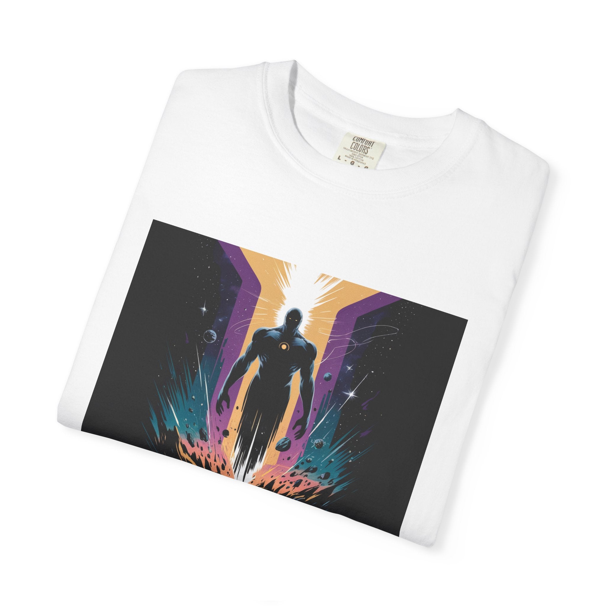 Epic Hero Graphic Tee – Cosmic Battle Superhero Fan Shirt