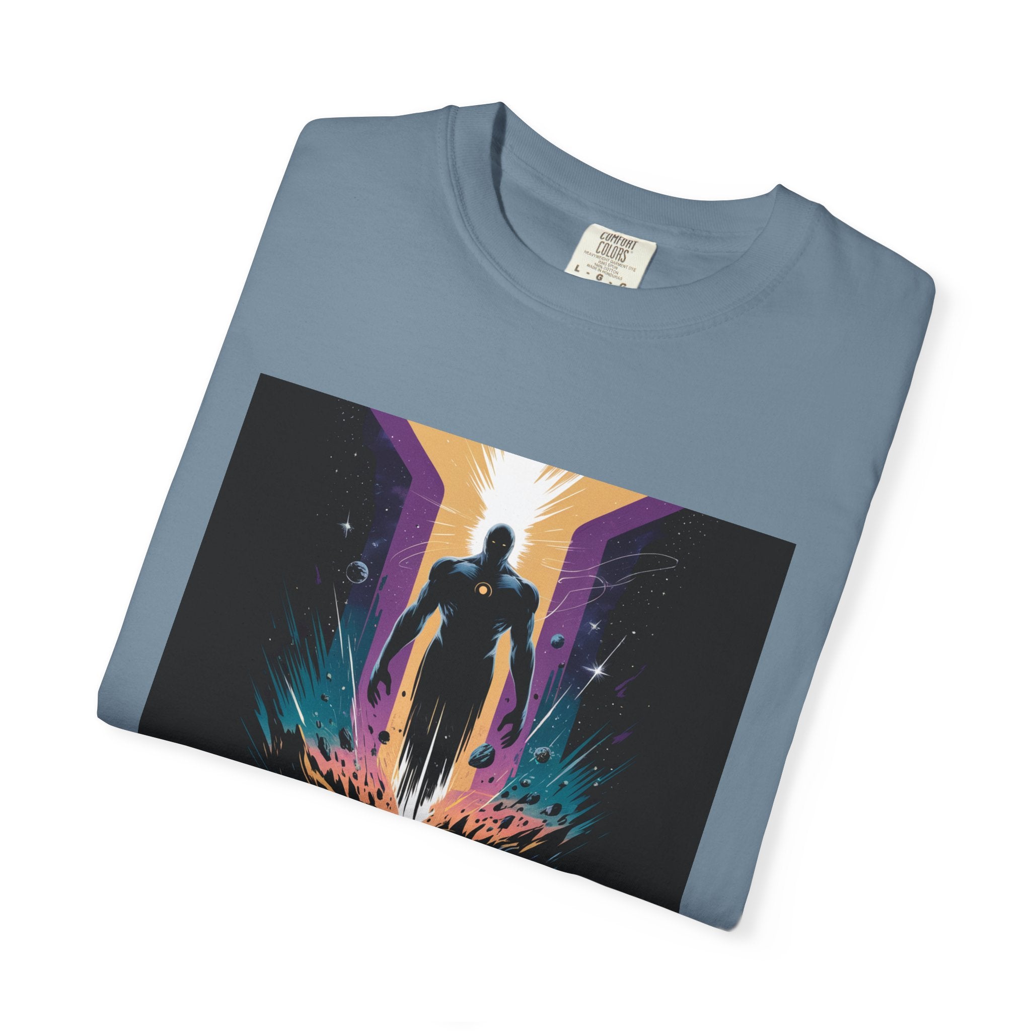 Epic Hero Graphic Tee – Cosmic Battle Superhero Fan Shirt