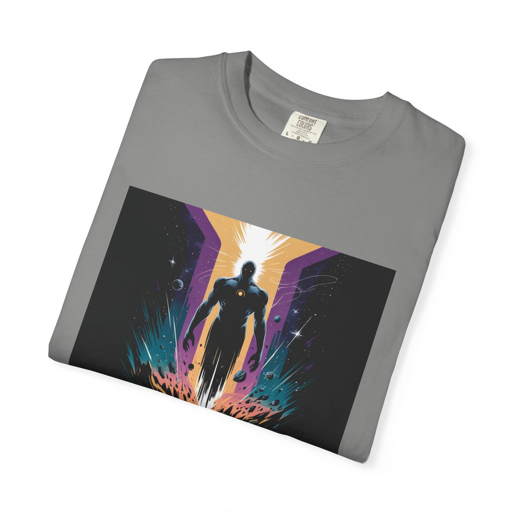 Epic Hero Graphic Tee – Cosmic Battle Superhero Fan Shirt