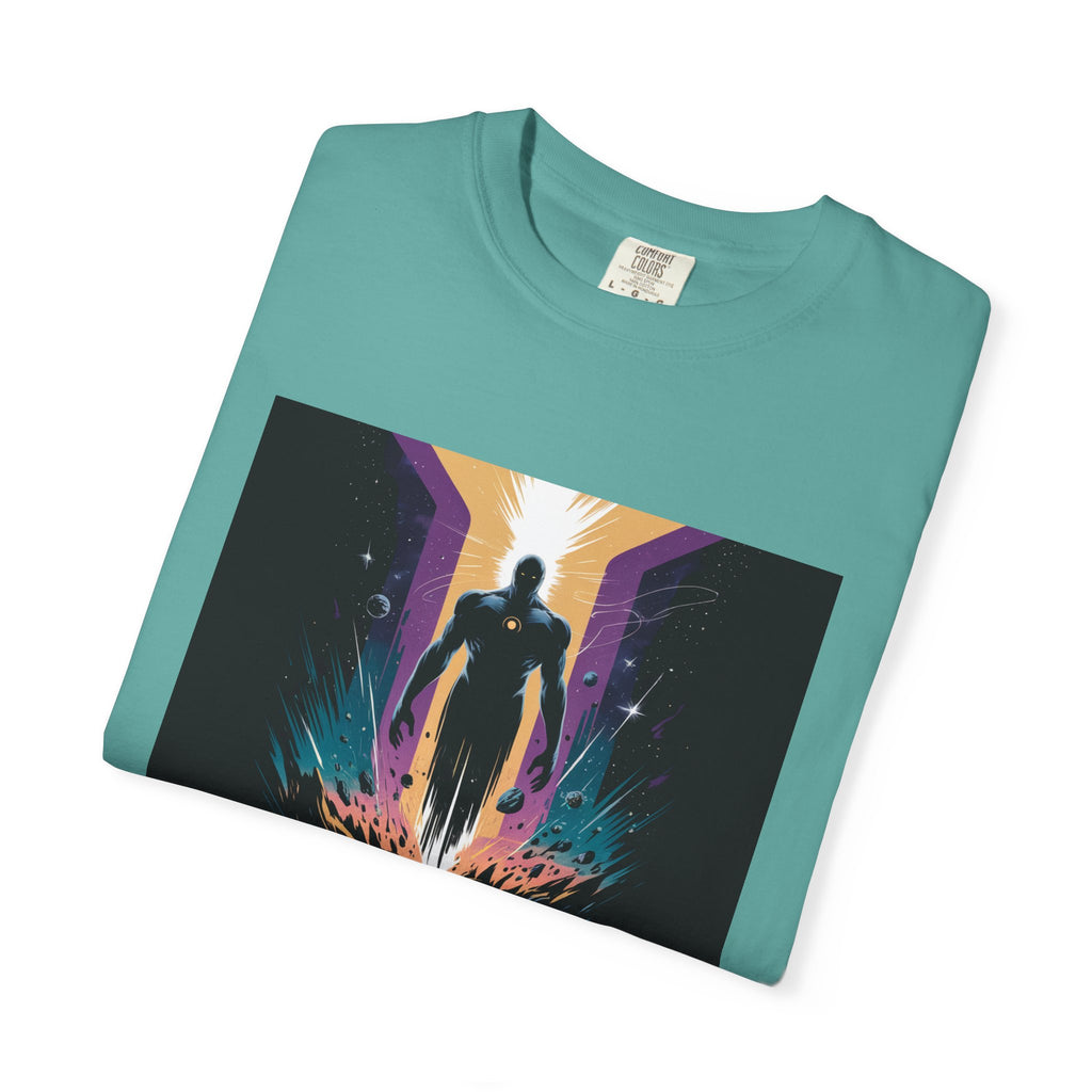 Epic Hero Graphic Tee – Cosmic Battle Superhero Fan Shirt