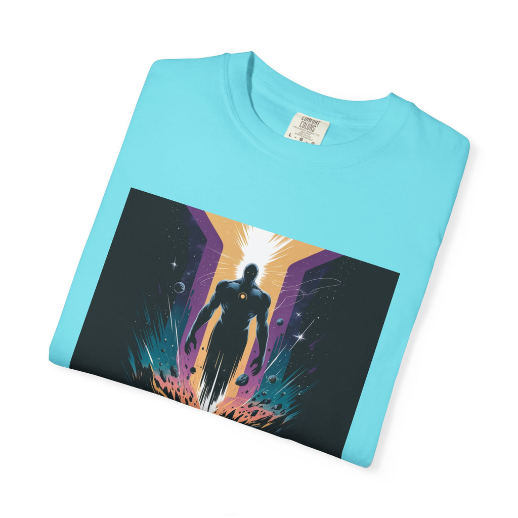 Epic Hero Graphic Tee – Cosmic Battle Superhero Fan Shirt