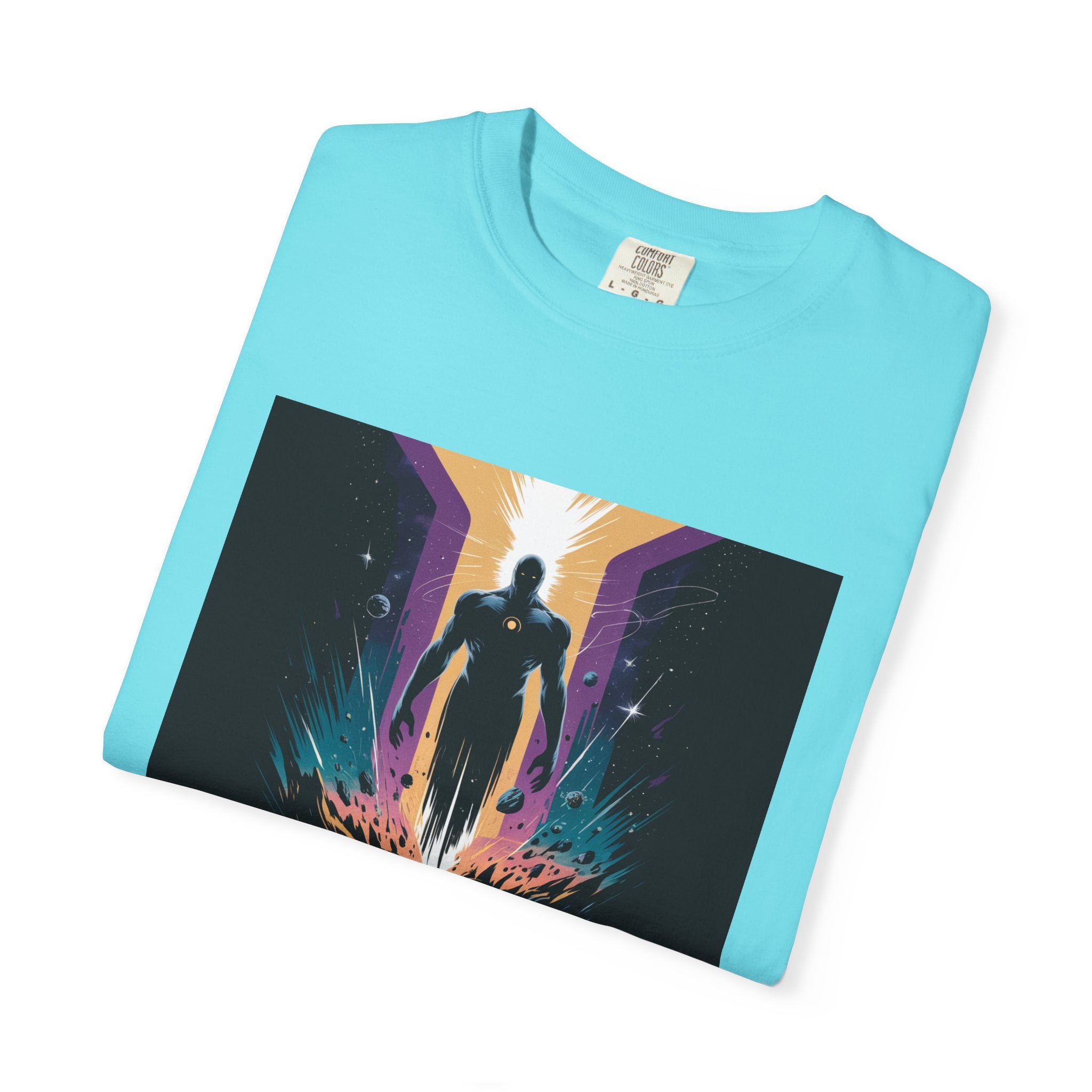 Epic Hero Graphic Tee – Cosmic Battle Superhero Fan Shirt